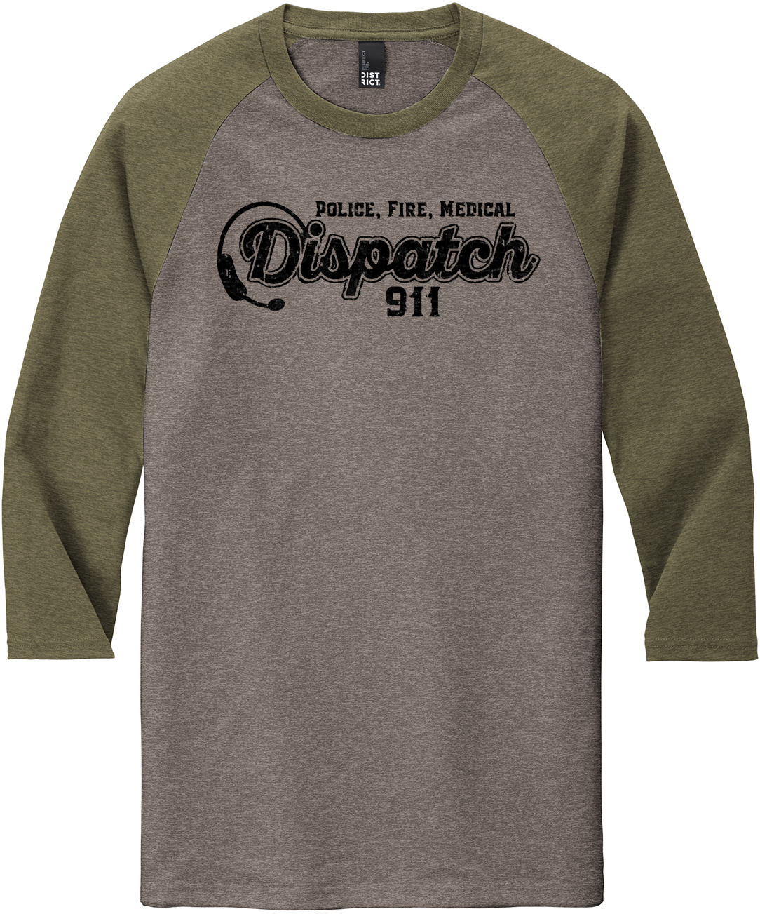 911 Dispatch Varsity Style Distressed Graphics 3/4-Sleeve Raglan