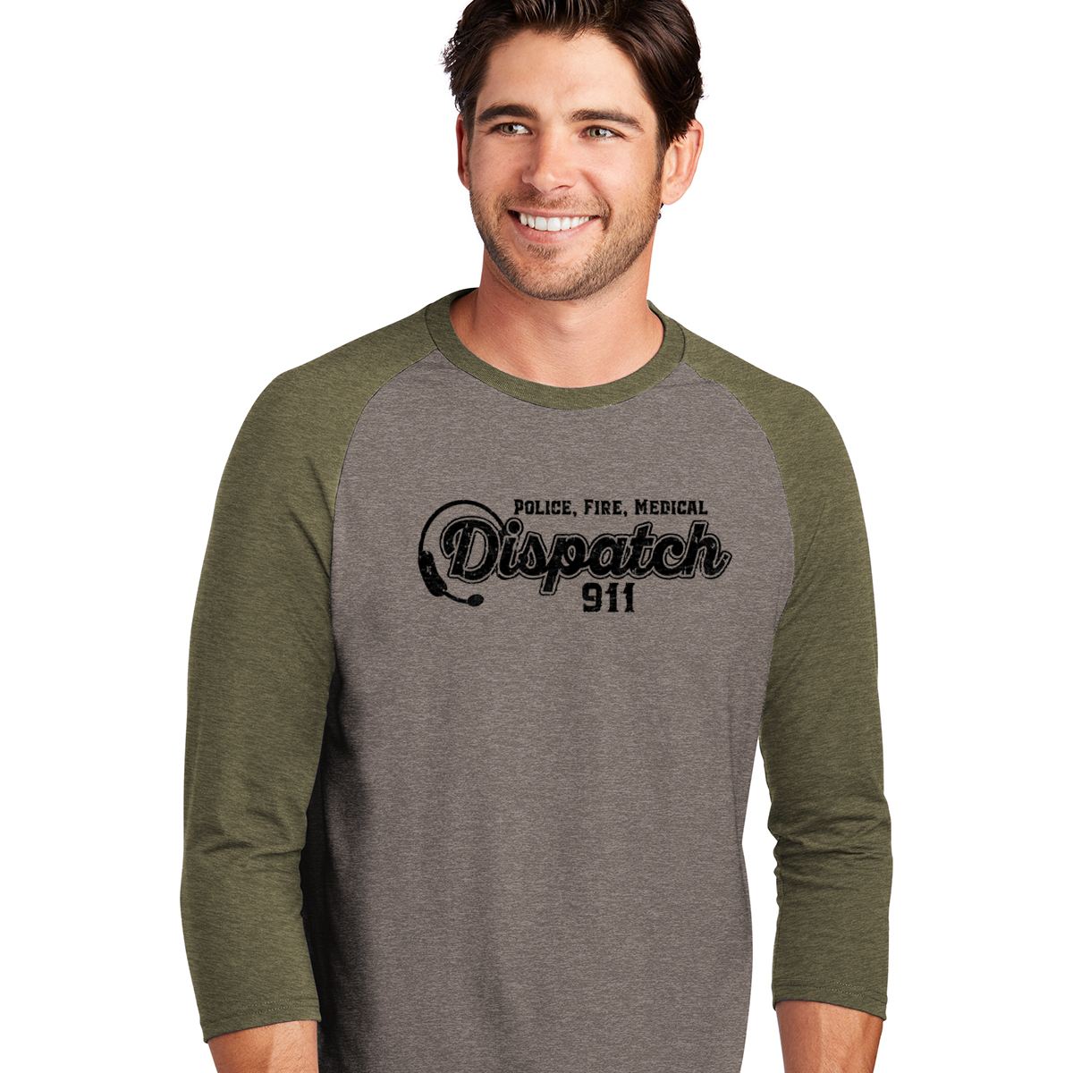 911 Dispatch Varsity Style Distressed Graphics 3/4-Sleeve Raglan