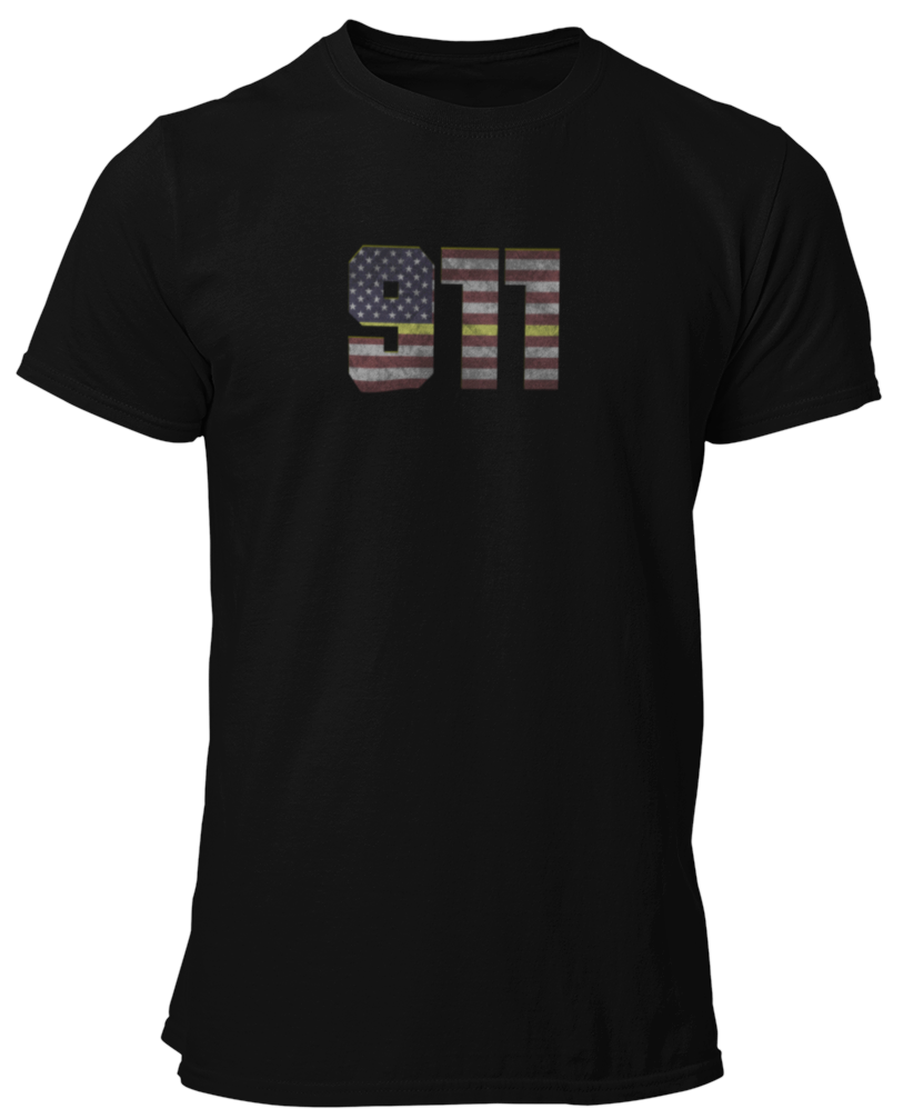 911 Dispatcher Thin Gold/Yellow Line Flag Unisex T Shirt - Cold Dinner Club