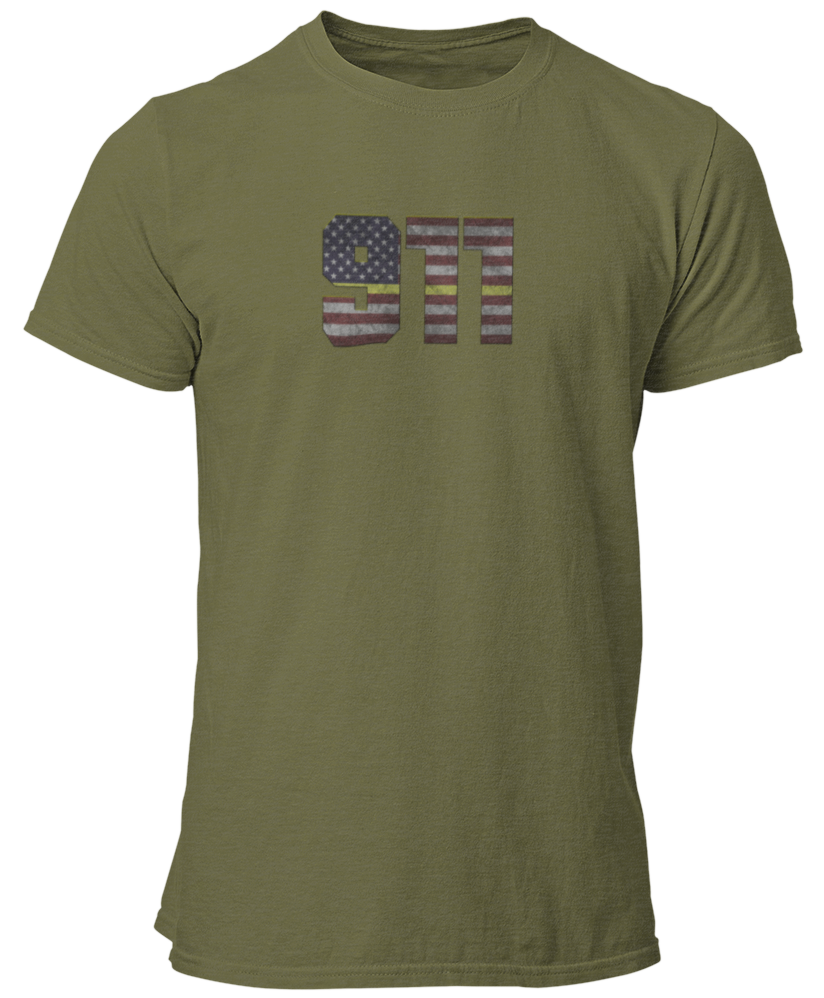 911 Dispatcher Thin Gold/Yellow Line Flag Unisex T Shirt - Cold Dinner Club
