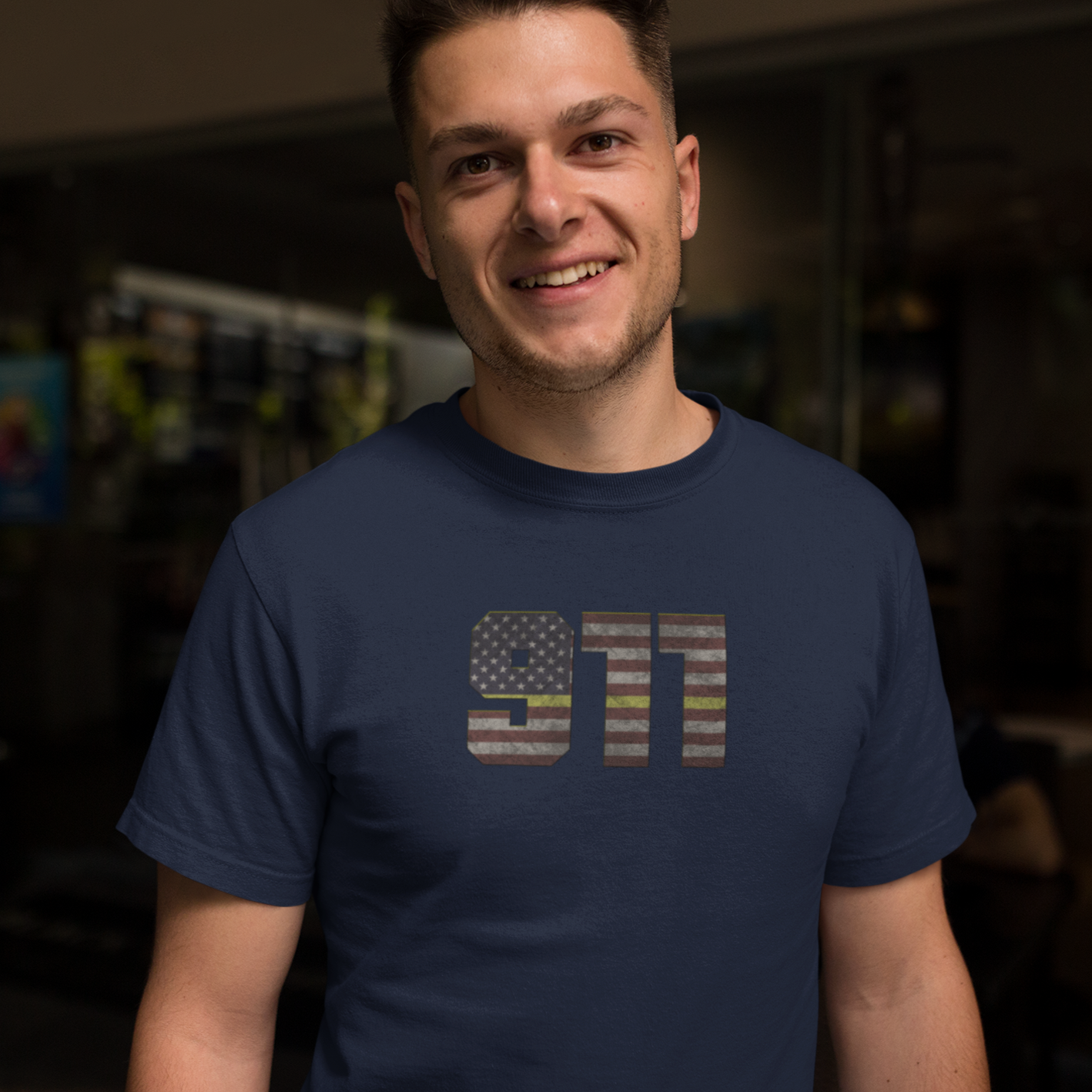 911 Dispatcher Thin Gold/Yellow Line Flag Unisex T Shirt - Cold Dinner Club