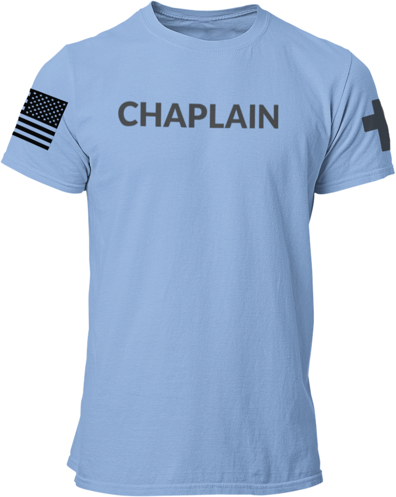 Chaplain T Shirt with Advancing US Flag and Cross on Sleeves - Pooky Noodles