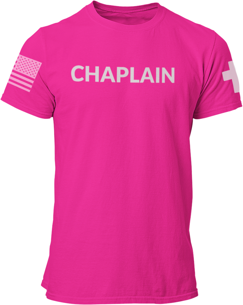 Chaplain T Shirt with Advancing US Flag and Cross on Sleeves - Pooky Noodles