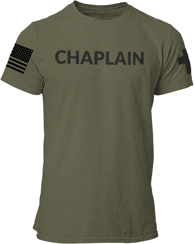 Chaplain T Shirt with Advancing US Flag and Cross on Sleeves - Pooky Noodles