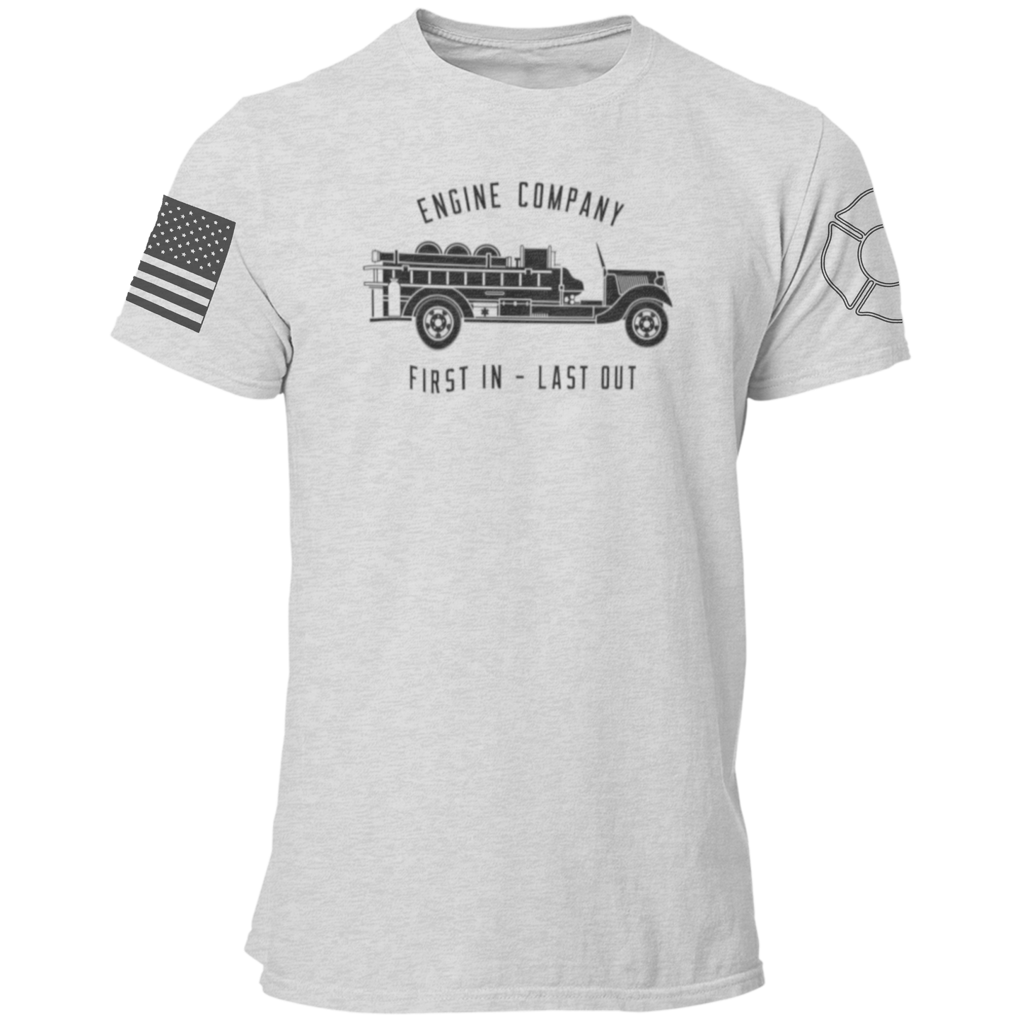Engine Company First In Last Out Firefighter T Shirt - Pooky Noodles
