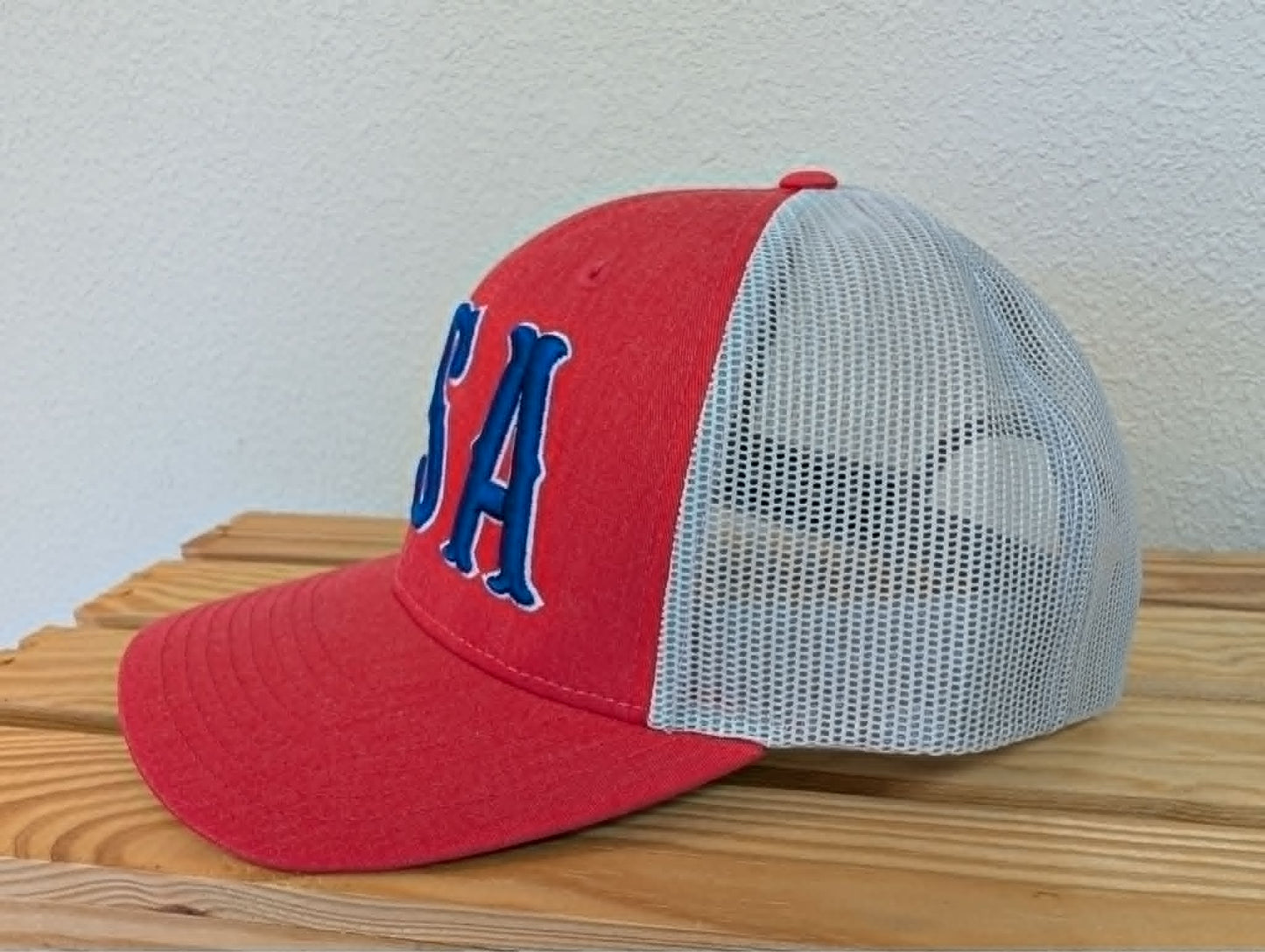 USA Hat with Puff Embroidery on a Richardson 112 Trucker Cap