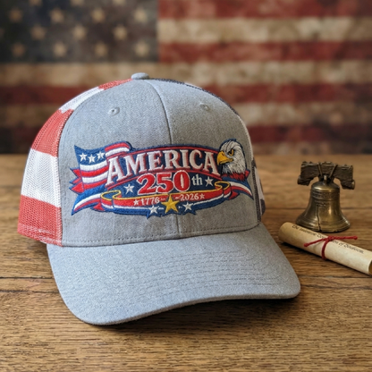 250th Anniversary America Richardson 112 Embroidered Hat Semiquincentennial USA Trucker Flag Hat Mesh Back Structured Cap Snap Back