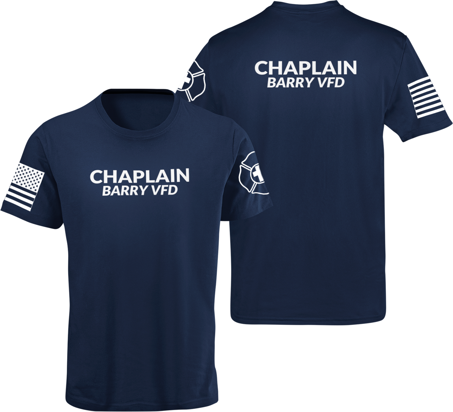 Chaplain T Shirt with Advancing US Flag and Cross on Sleeves - Cold Dinner Club