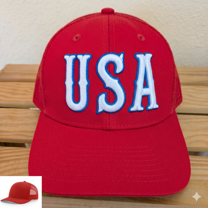 USA Hat with Puff Embroidery on a Richardson 112 Trucker Cap