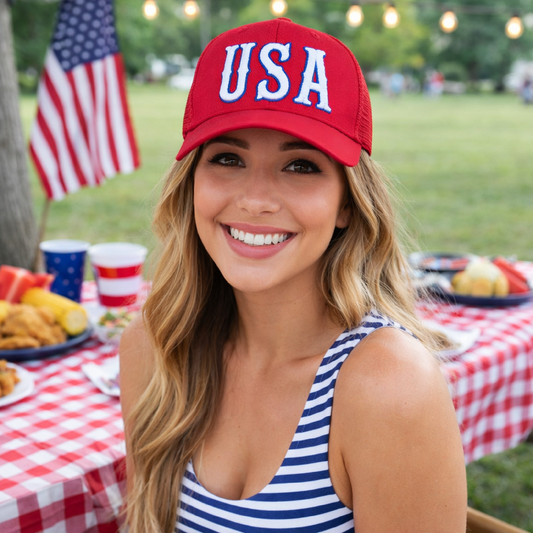 USA Hat with Puff Embroidery on a Richardson 112 Trucker Cap