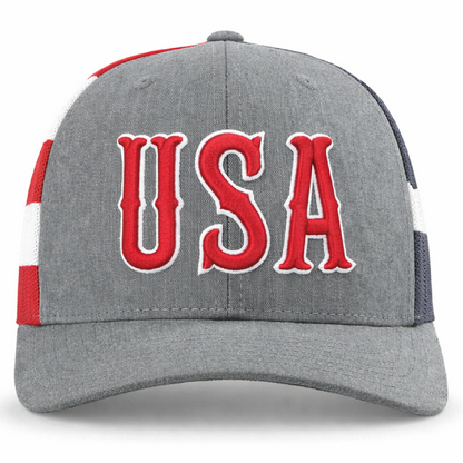 USA Hat with Puff Embroidery on a Richardson 112 Trucker Cap