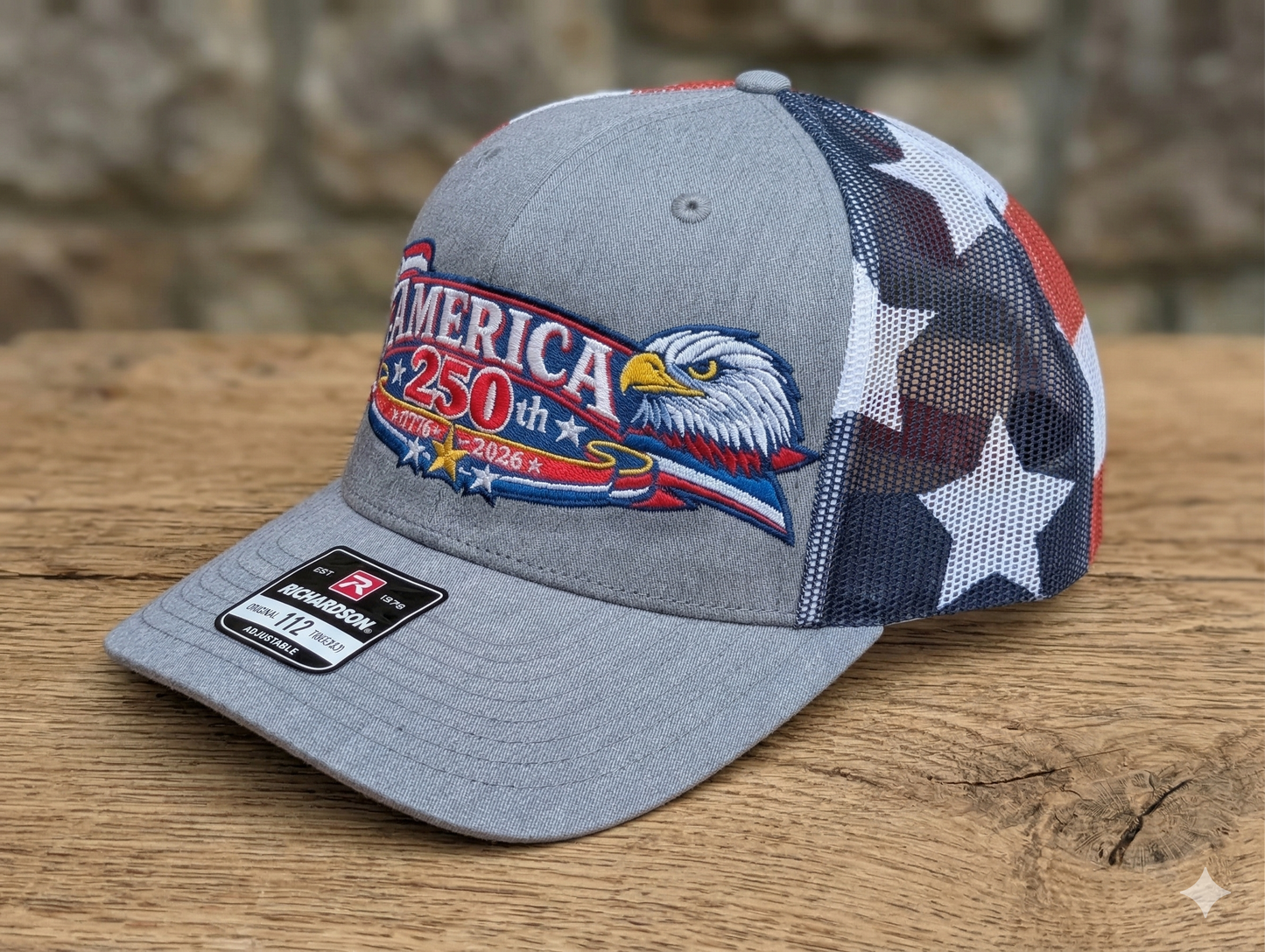 250th Anniversary America Richardson 112 Embroidered Hat Semiquincentennial USA Trucker Flag Hat Mesh Back Structured Cap Snap Back