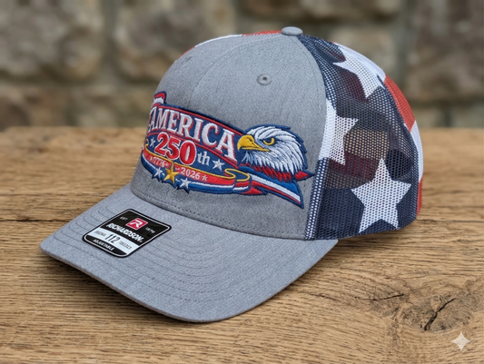 250th Anniversary America Richardson 112 Embroidered Hat Semiquincentennial USA Trucker Flag Hat Mesh Back Structured Cap Snap Back