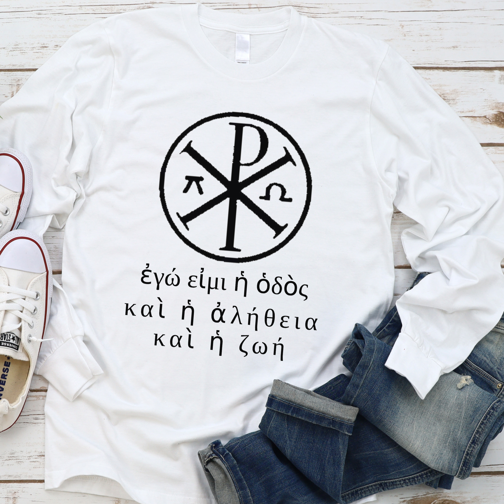 Greek Symbol and Text Christian Bella+Canvas Long Sleeve T Shirt - Pooky Noodles