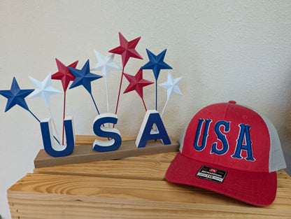 USA Hat with Puff Embroidery on a Richardson 112 Trucker Cap