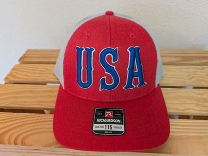 USA Hat with Puff Embroidery on a Richardson 112 Trucker Cap