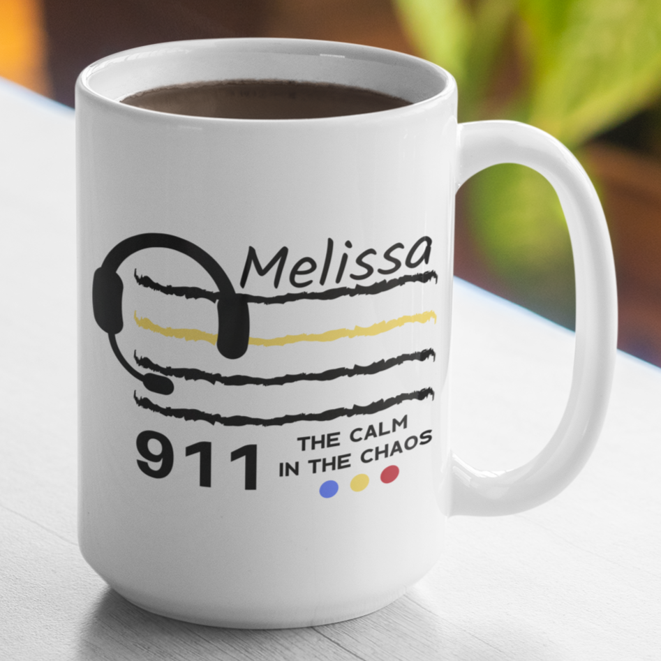 911 Calm Shell 911 The Calm In The Chaos Dispatcher Cup Personalized Large 15 Ounce C ...