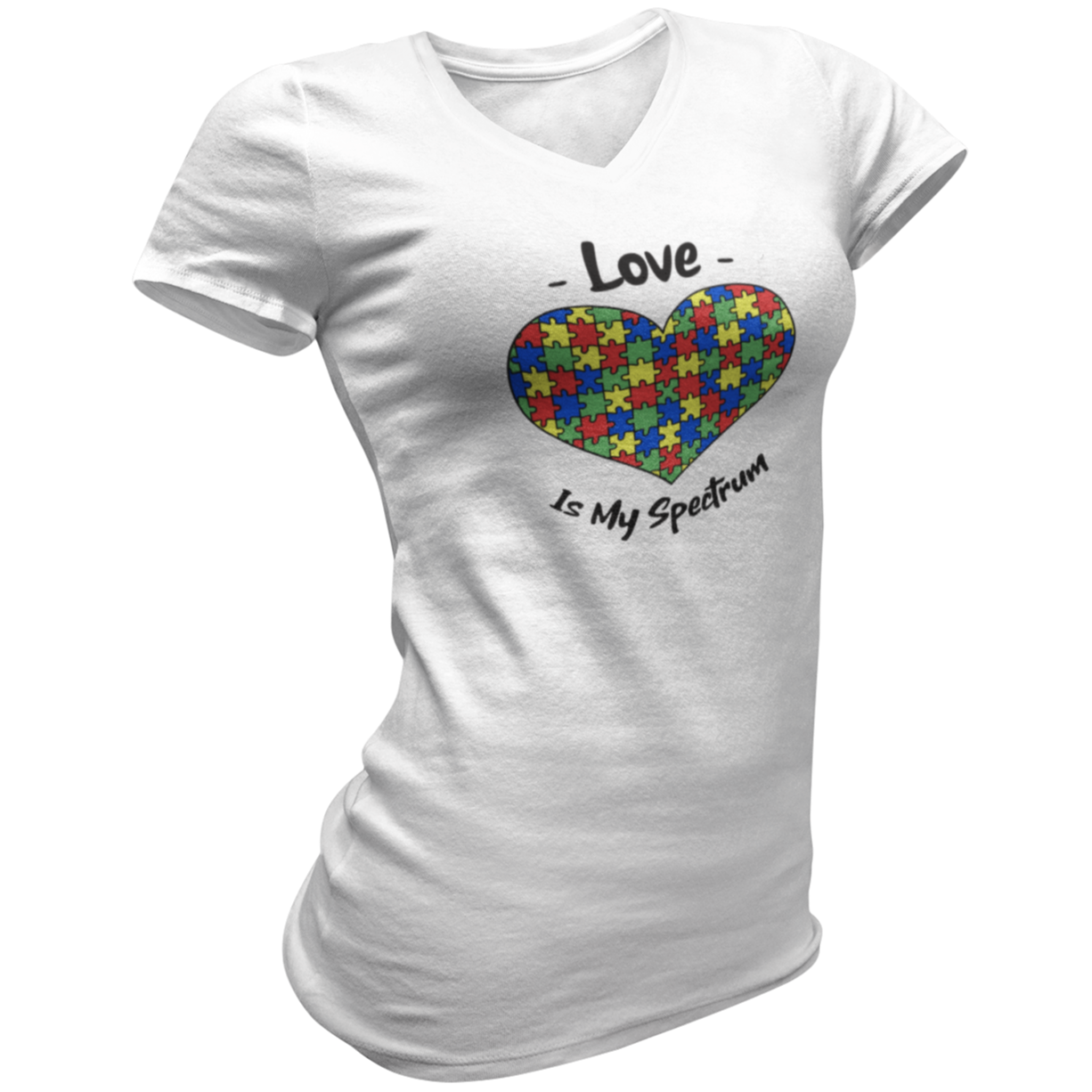 Love Is My Spectrum Autism Awareness V Neck Tee Shirt - Pooky Noodles